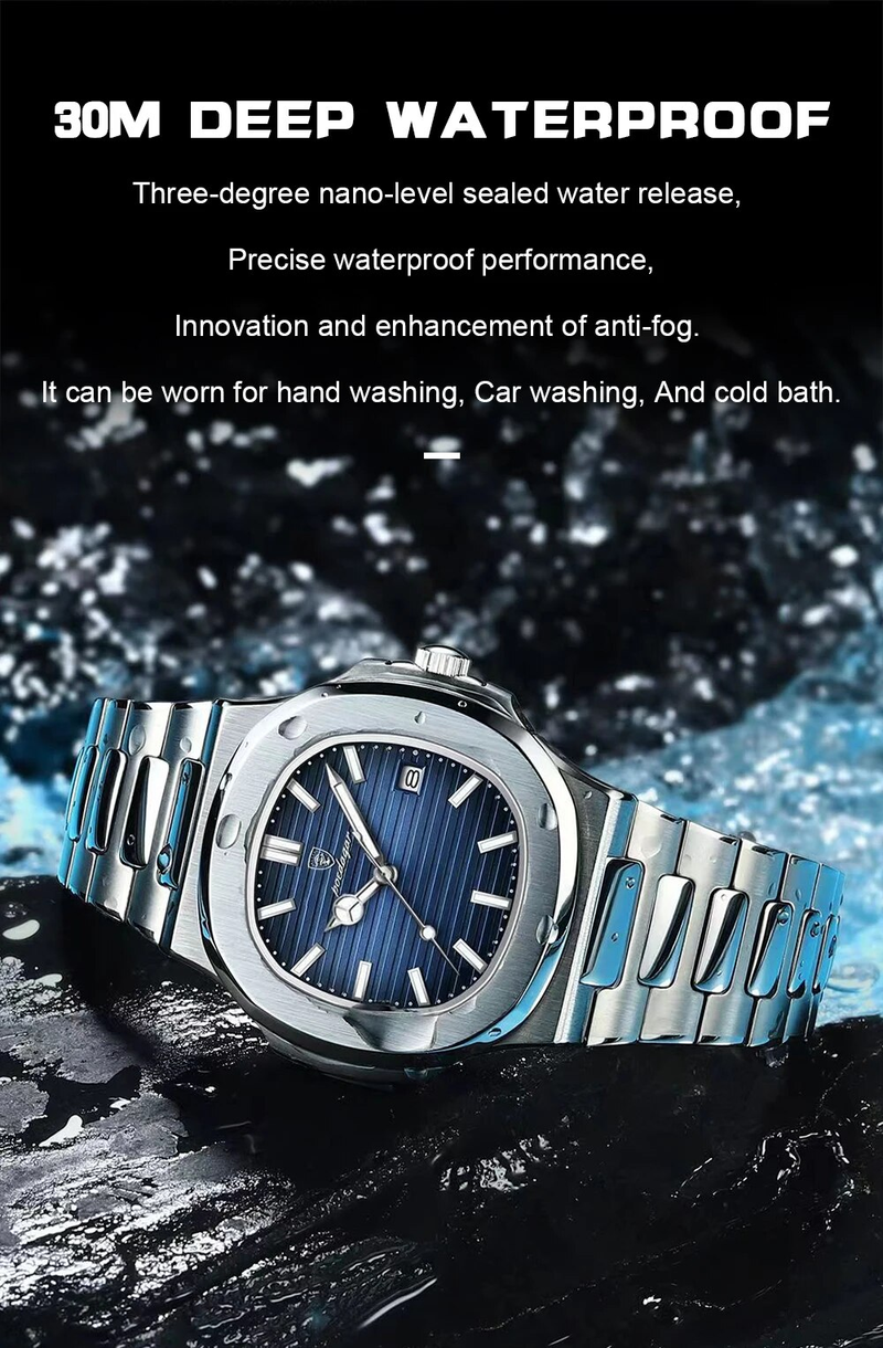 Montre à quartz pour homme, montre décontractée, cadran carré, acier inoxydable, calendrier, lumineuse, étanche, montre pour homme, horloge pour homme avec boîte_voghion.com