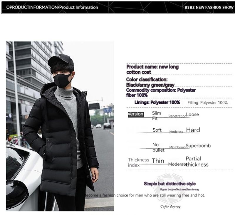 Cappotto coreano in piumino di cotone con cappuccio da uomo caldo ispessito di media lunghezza invernale 2023_voghion.com