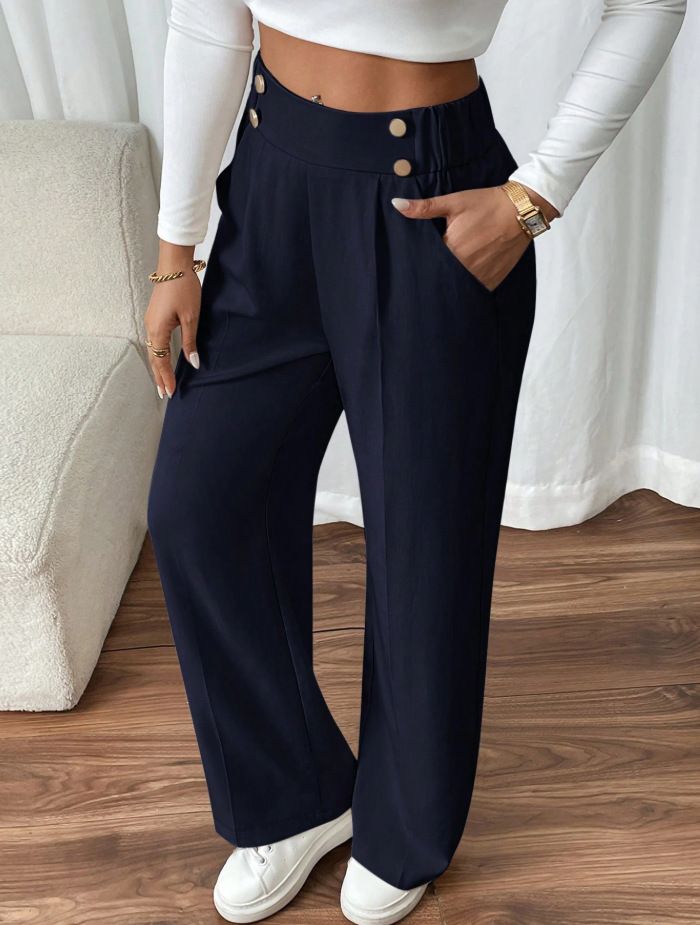 Dameskleding Drape Mopping Casual Broek Hoge Taille Broek Losse Temperament Recht Niche Ontwerp Effen Kleur Broek_voghion.com
