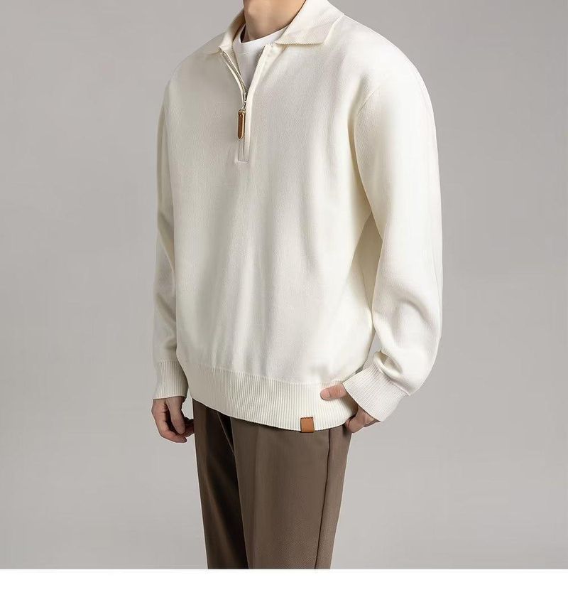 Gestricktes Poloshirt mit langen Ärmeln und halbem Reißverschluss, Neuheit für Herren im Frühling und Herbst, Pulloverjacke mit Kragen_voghion.com
