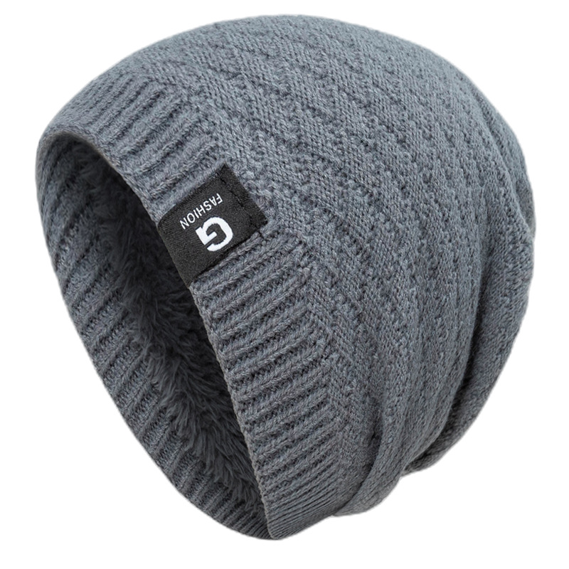 New checkered knitted with plush insulation in winter, elastic and cold resistant pullover, wool hat for men_voghion.com