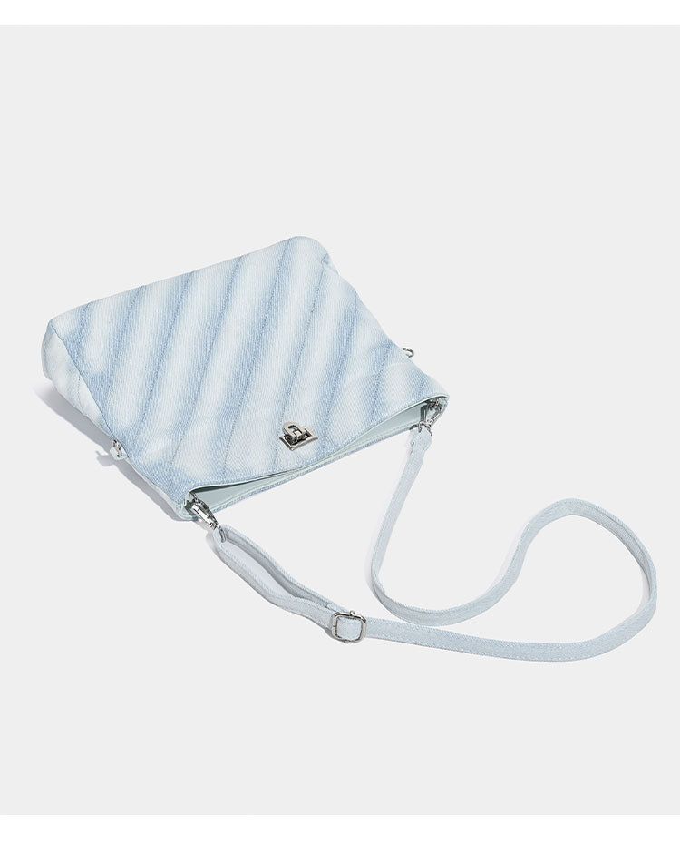 Borsa in denim da donna, borsa tote pieghevole di grande capacità, borsa a tracolla in twill di denim da donna, borsa a tracolla con catena, denim lavato_voghion.com