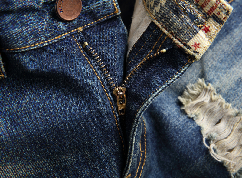 Herren-Jeans-Shorts, Retro-zerrissene, schmale, verkürzte Herren-Patch-Hose_voghion.com