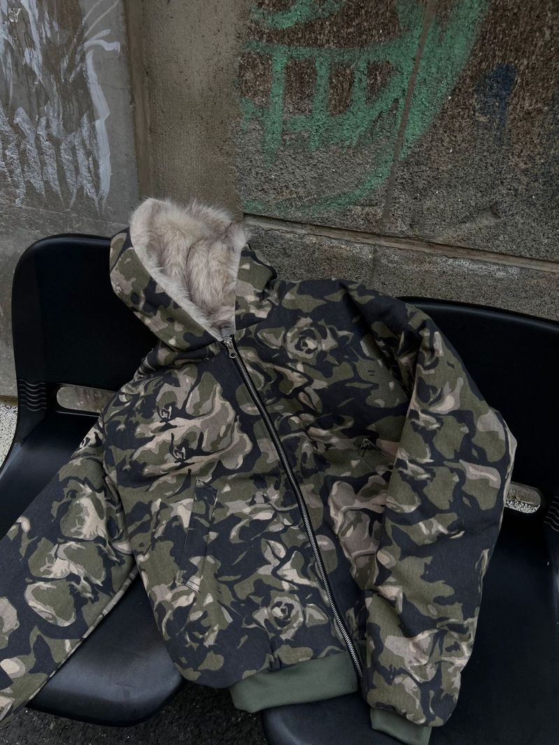 Abbigliamento maschile Real Shot Giacca in cotone con collo in pelliccia mimetica di alta qualità_voghion.com
