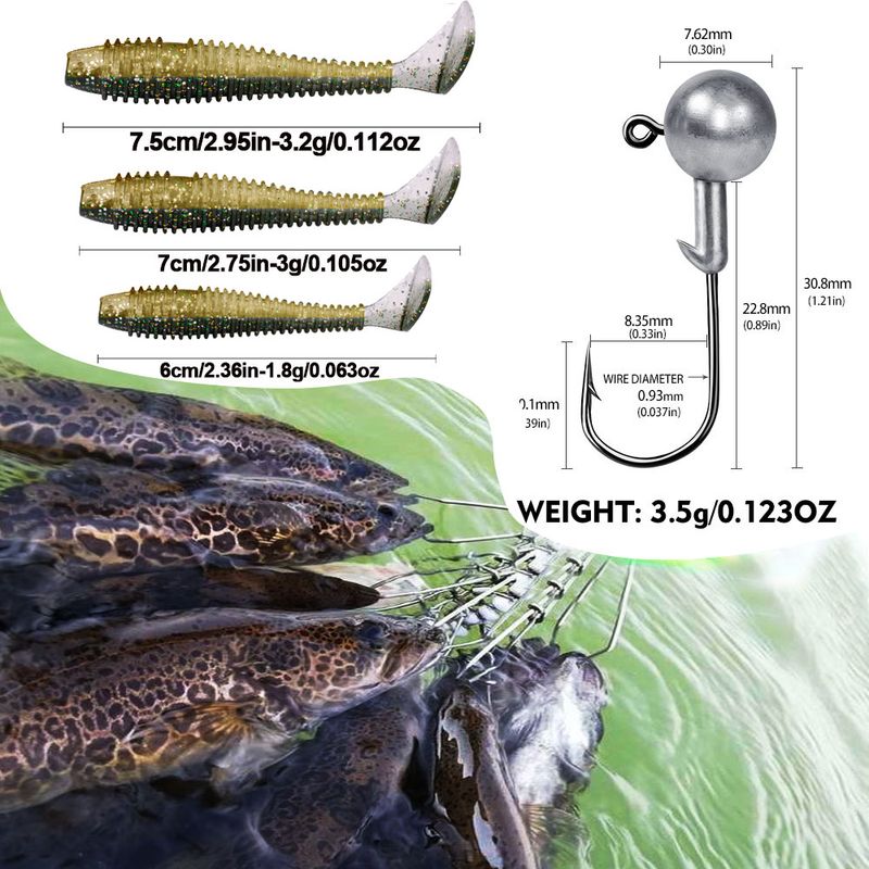 Esca Piombo Testa Amo Combinazione Coda a T Esca Set Acqua dolce Persico Testa di serpente Pesce Topmouth Culter Lancio lungo Verme morbido_voghion.com
