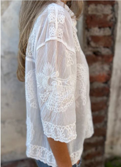 Abbigliamento da donna Camicia a maniche lunghe con ricamo retrò, da donna, autunno, casual, ampia, con colletto a polo e bottoni_voghion.com