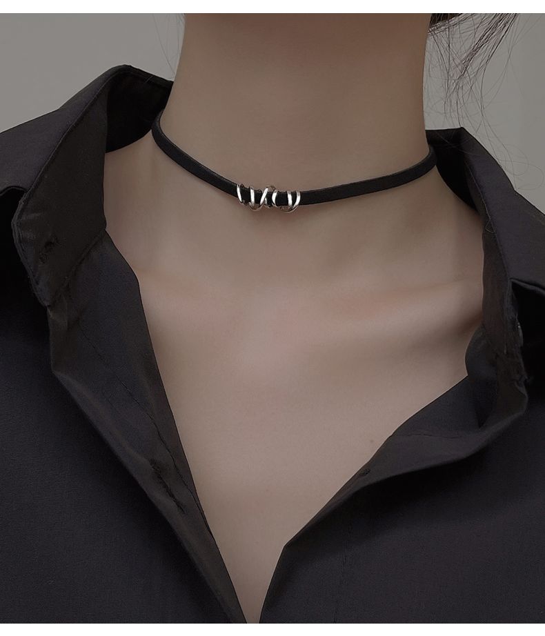 Collana girocollo nera in argento sterling per donna 2025, nuovo stile, catena per clavicola con collo a nicchia_voghion.com
