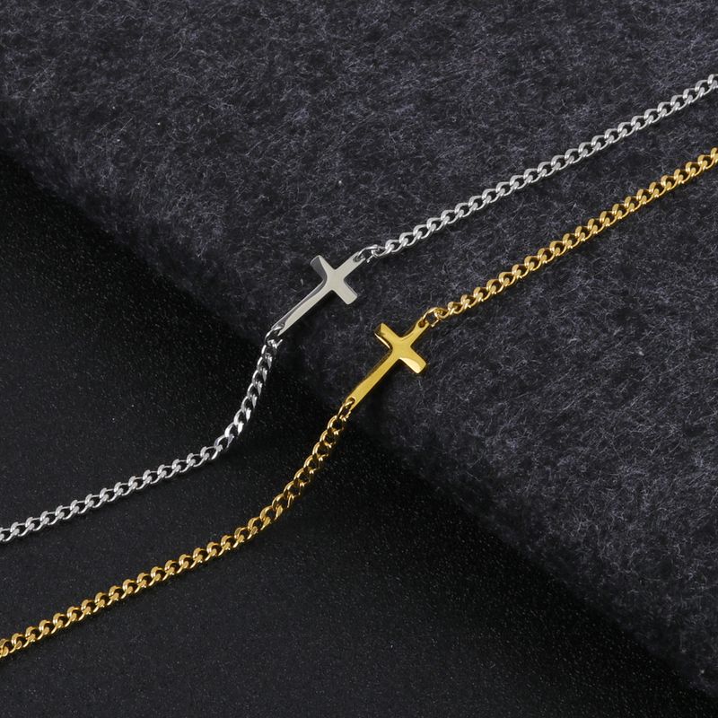 Mode vielseitig Edelstahl kubanische Kette Herren einfache Gold Kreuz Armband Armreif_voghion.com