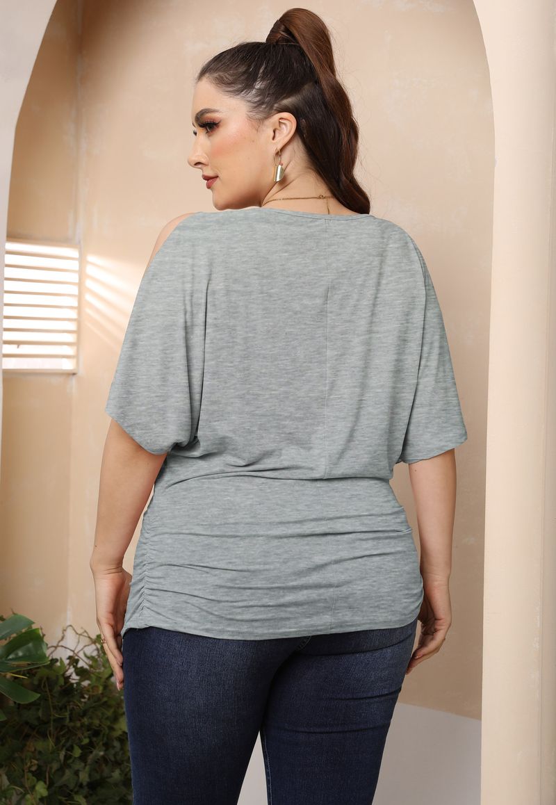 Top Large Women's Rugged Irregular Bat Sleeve Off Shoulder Casual T-shirt F2945_voghion.com