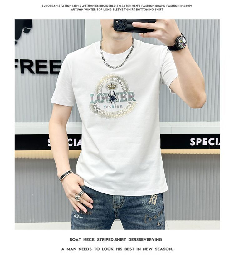 2024 T-shirt girocollo di lusso per uomo di alta qualità con lettere a caldo e stampa a diamante, traspirante, vestibilità aderente, marchio di moda corto_voghion.com