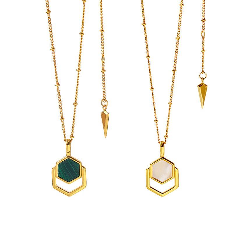 Collana con catena in malachite geometrica impilata, gioiello da donna_voghion.com