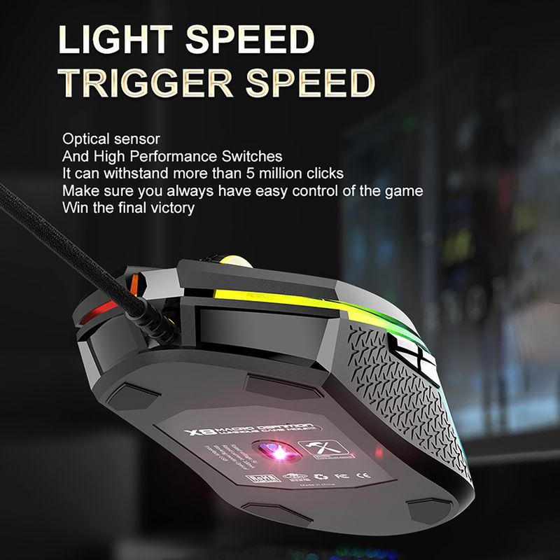 Xinweiqing X8 Wired Luminous DPI Adjustable 6 Buttons USB Optical Gaming Mouse for Computer_voghion.com