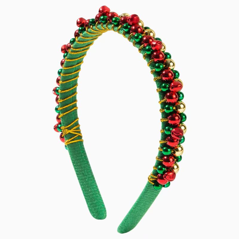 Lillian New Red Green Christmas Headband For Women, Thin Edge Velvet With Bells And Beads, Simple Festive Hair Accessory_voghion.com