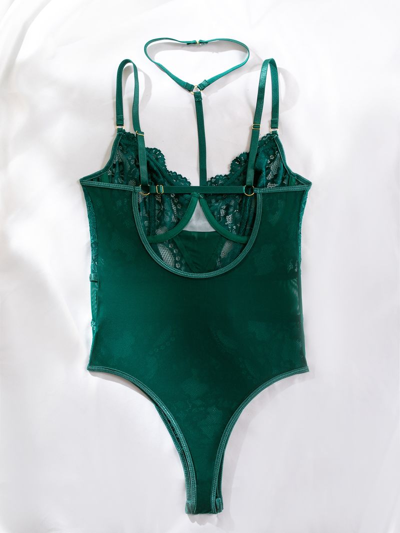 Damenbekleidung Außenhandel 2023 Neue sexy Dessous Sexy durchsichtiger, geraffter, schmaler Neckholder, rückenfreier Einteiler M2908_voghion.com