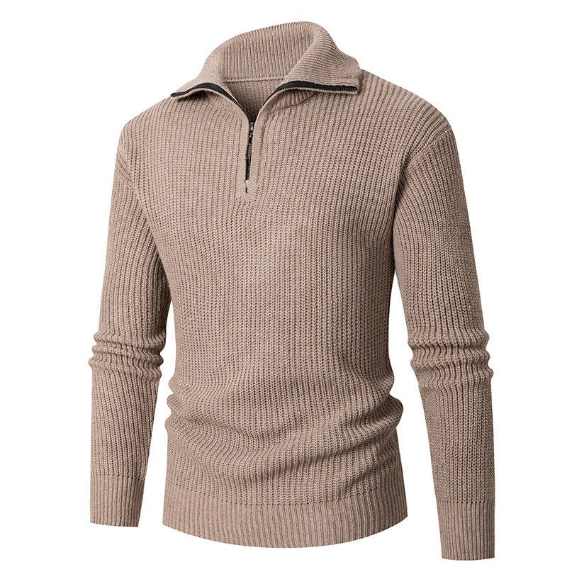 Maglione da uomo autunno inverno nuovo slim fit base colletto rovesciato mezza cerniera maglia maglia tinta unita_voghion.com