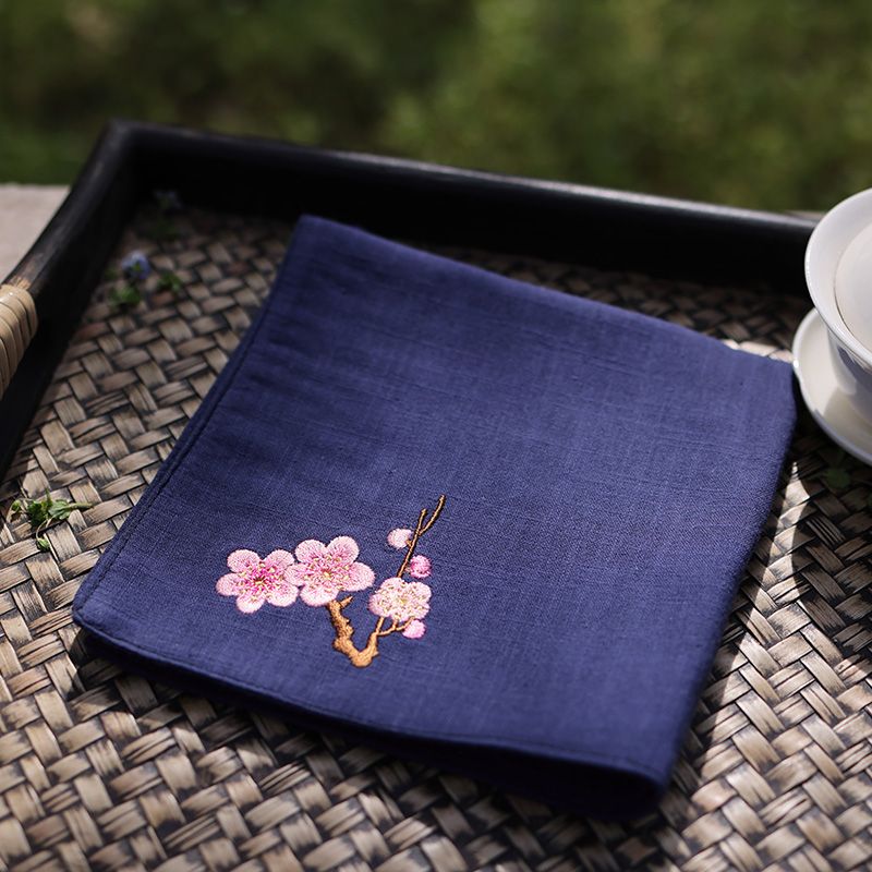 Fazzoletto in cotone con ricamo a fiori di prugna, fazzoletto assorbente, regalo di compleanno_voghion.com