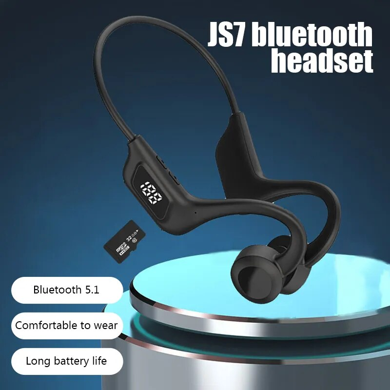 JS7 Cuffie a conduzione ossea Display a LED Auricolari con microfono Gancio per l'orecchio Auricolare Bluetooth Fone wireless_voghion.com
