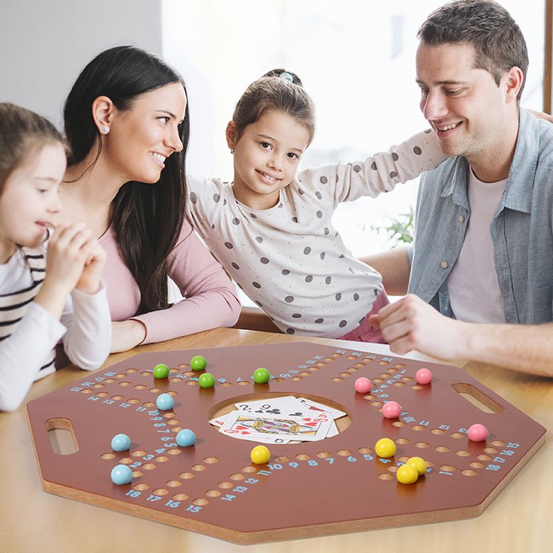 Poker game table 2-in-1 flying chess board game family wooden toy_voghion.com