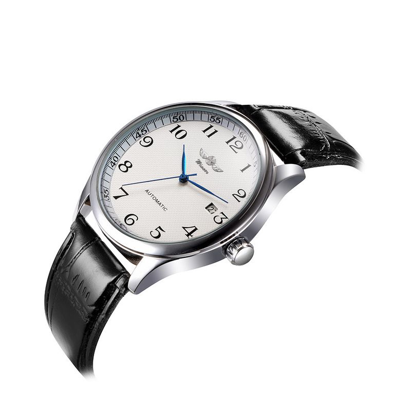 Montre mécanique automatique pour homme avec calendrier, bracelet en cuir et verre minéral – Cadran rond classique pour une tenue décontractée ou formelle._voghion.com