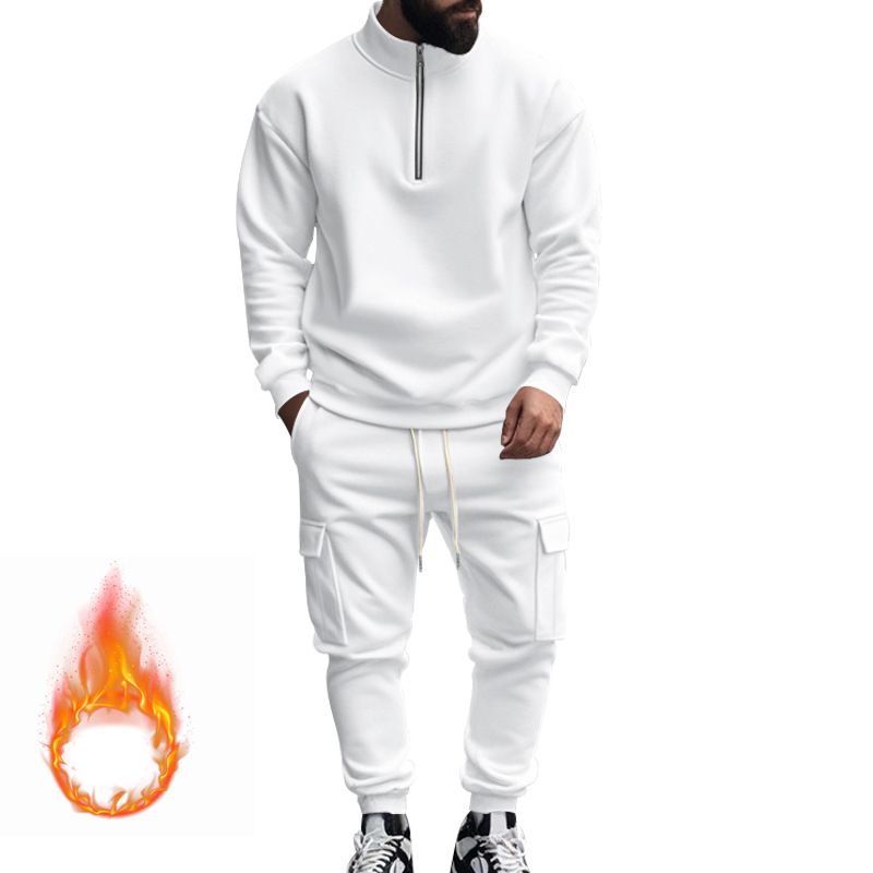 Fleecegefüttertes Sweatshirt-Set mit Viertelreißverschluss für Herren – Slim Fit Thermo-Jogging-Outfit für Herbst und Winter_voghion.com