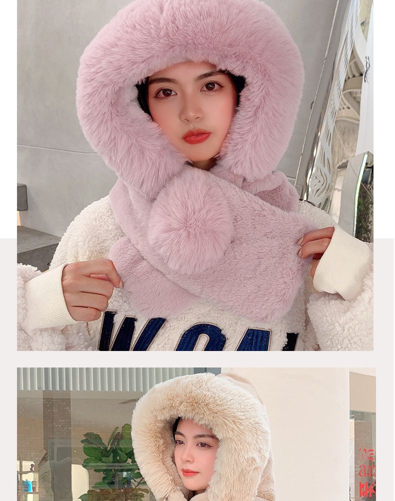 Kuschelige Winter-Kombination aus Fleece, Schal und Mütze – warme Strickmütze mit Ohrenklappen und Bommel für Damen, Schwarz und Khaki_voghion.com