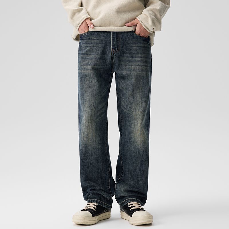 Jeans elasticizzati CLEANFIT da uomo, larghi e dritti, Harlan, alla moda, lunghi, a vita media, stile retrò americano, lavato, K11, denim, otto cilindri, abbigliamento Xiansenzhi_voghion.com