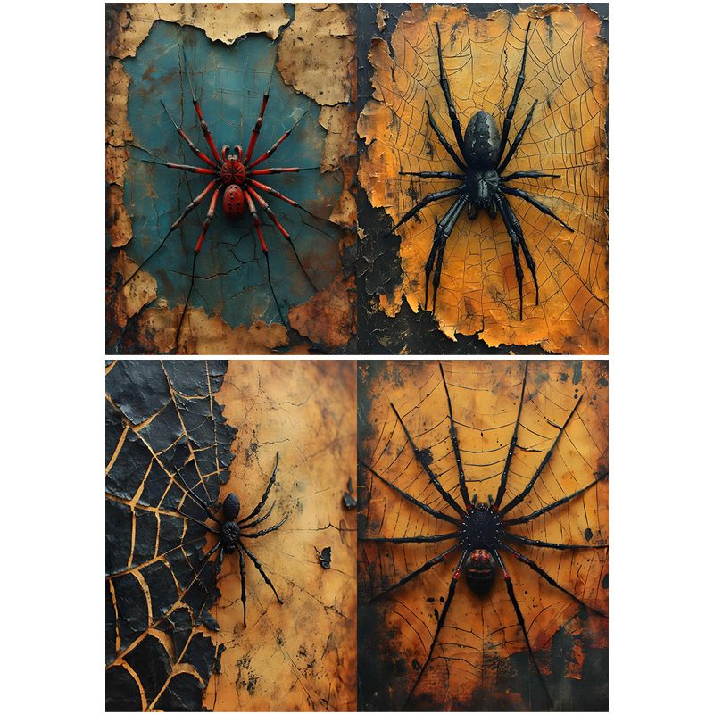 Dark Gothic Spider Web Pattern Scrapbook Paper - 10 Sheets Set For Journaling, Collage, And Decorative Arts_voghion.com