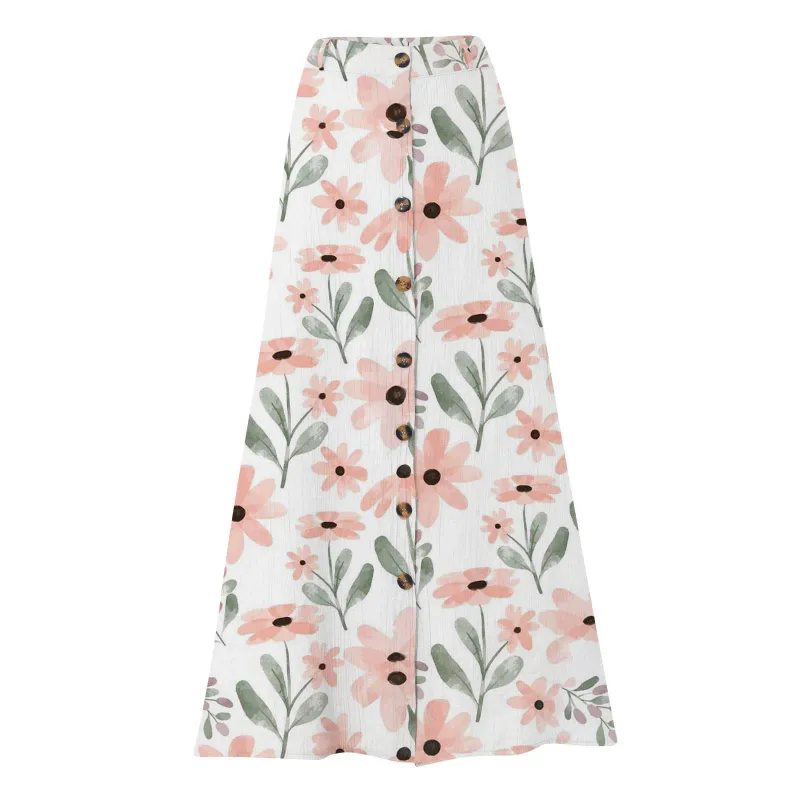 hot selling Women's S-2XL size Cotton and linen cross-border foreign trade split A-line bag buttocks mid waist long skirt_voghion.com