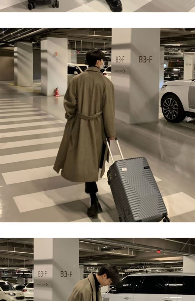 Heren lange trenchcoat – Slim fit wolmix overjas met gekartelde revers (zwart/bruin, M-3XL)_voghion.com