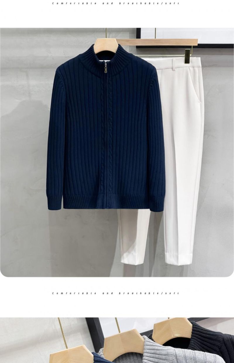 Cardigan de style américain pour homme, couleur unie, version coréenne, fermeture éclair, vêtement d'extérieur, pull tricoté décontracté, automne-hiver_voghion.com