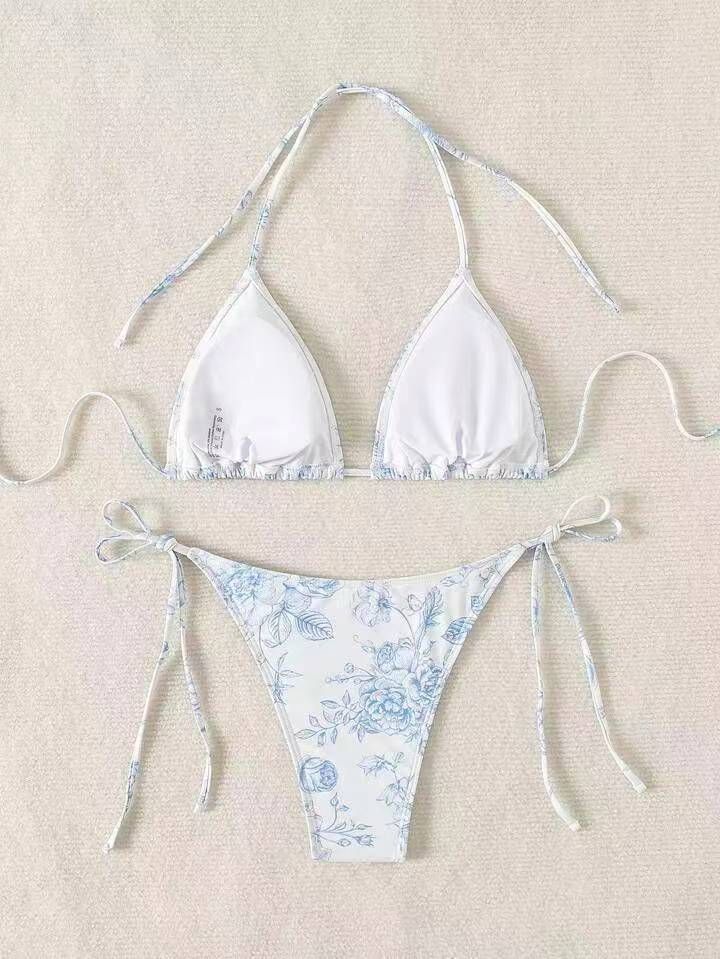 Bikini multicolore con scollo all'americana e stampa a inchiostro sexy da donna_voghion.com