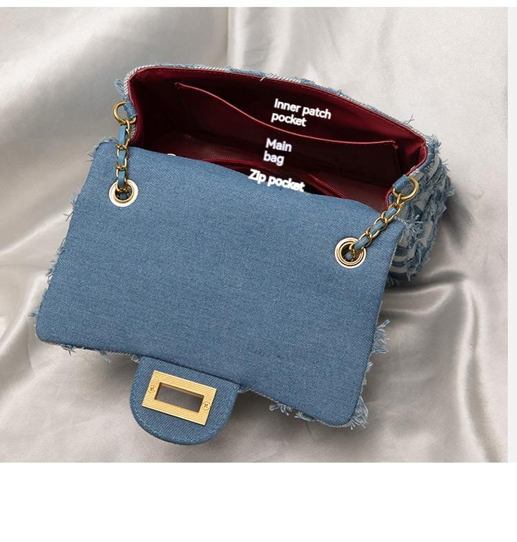 Shoulder Bags High-quality Textured Niche Design Canvas Bags Rhombic Chain Denim Messenger Bags High-end Women's Bags_voghion.com