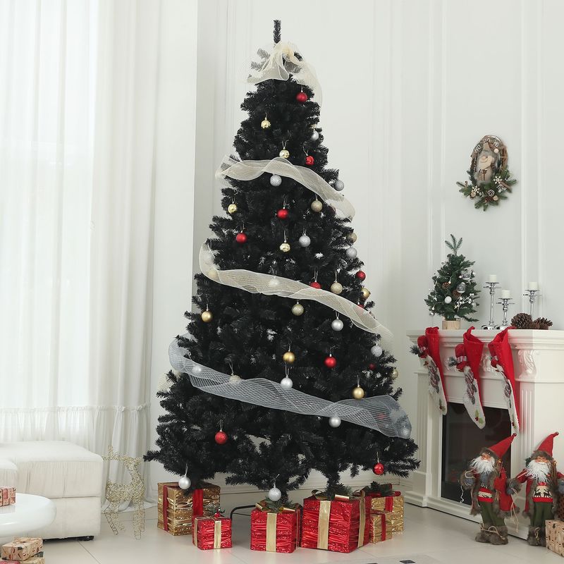 9ft Tall Artificial Christmas Tree, Unlit Xmas Tree With 2132 Branch Tips, Auto Open, Steel Base, Holiday Décor For Home Office, Black_voghion.com