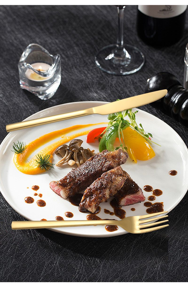 Ensemble de couverts occidentaux en acier inoxydable, petit manche carré, style européen haut de gamme, épais, pour la maison, couteau à steak, fourchette et cuillère_voghion.com