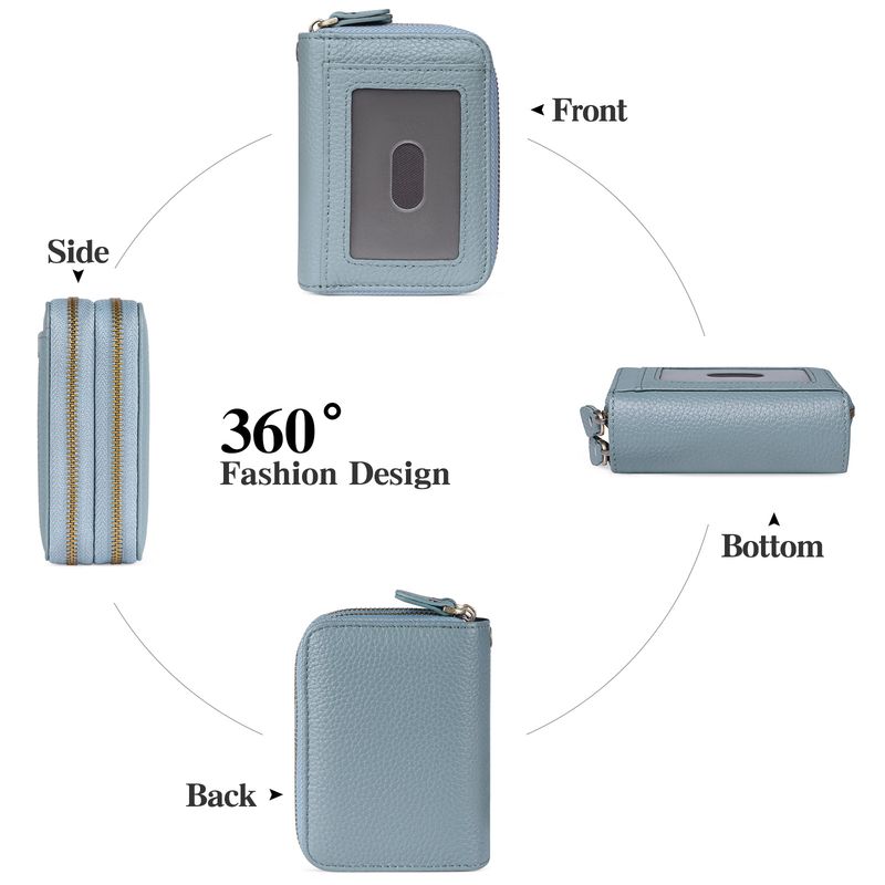 First Layer Cowhide Double Layer Zipper Organ Card Holder Women's rfid Anti-Magnetic Leather Key Case Card Holder ID Card Holder_voghion.com