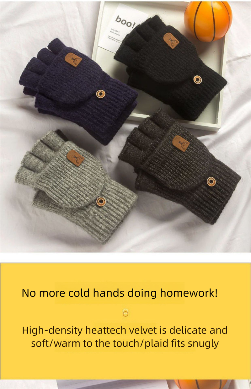 Men's Half-Finger Gloves For Couples, Students, Writing, Fingerless, Korean Style, Autumn And Winter Knitted Wool, Flip_voghion.com